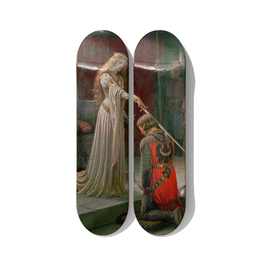 Skateboard wall art for a picture ledge art shelf display 2026 DeckArts Berlin leaning with no fixings slim depth for a shallow ledge endlessly rearrangeable the layered ledge look Pearl Earring Great Wave