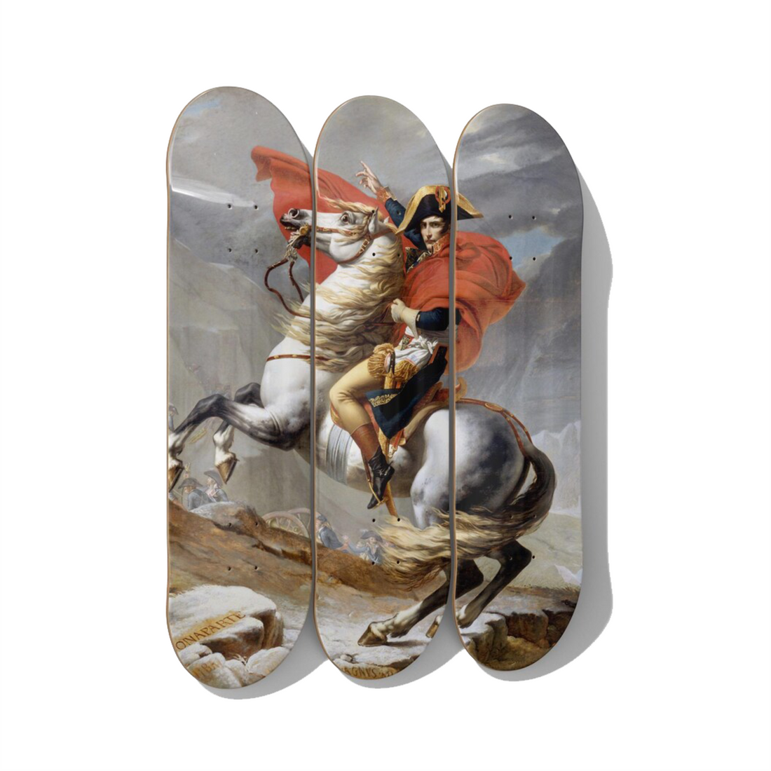 Skateboard wall art as a symmetrical pair diptych 2026 DeckArts Berlin perfectly matched by format calm balanced elegant order the two-deck diptych framing furniture symmetrically Great Wave Pearl Earring