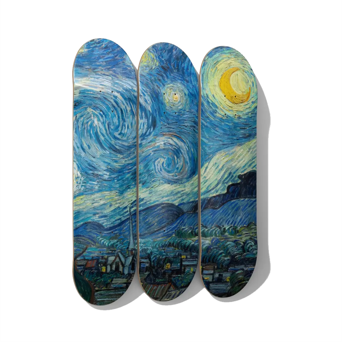 Custom skateboard deck for an office or workspace 2026 DeckArts Berlin print company branding motivational quote team photo or bespoke design onto real Grade-A Canadian maple archival glassless durable cool video call backdrop design your own deck