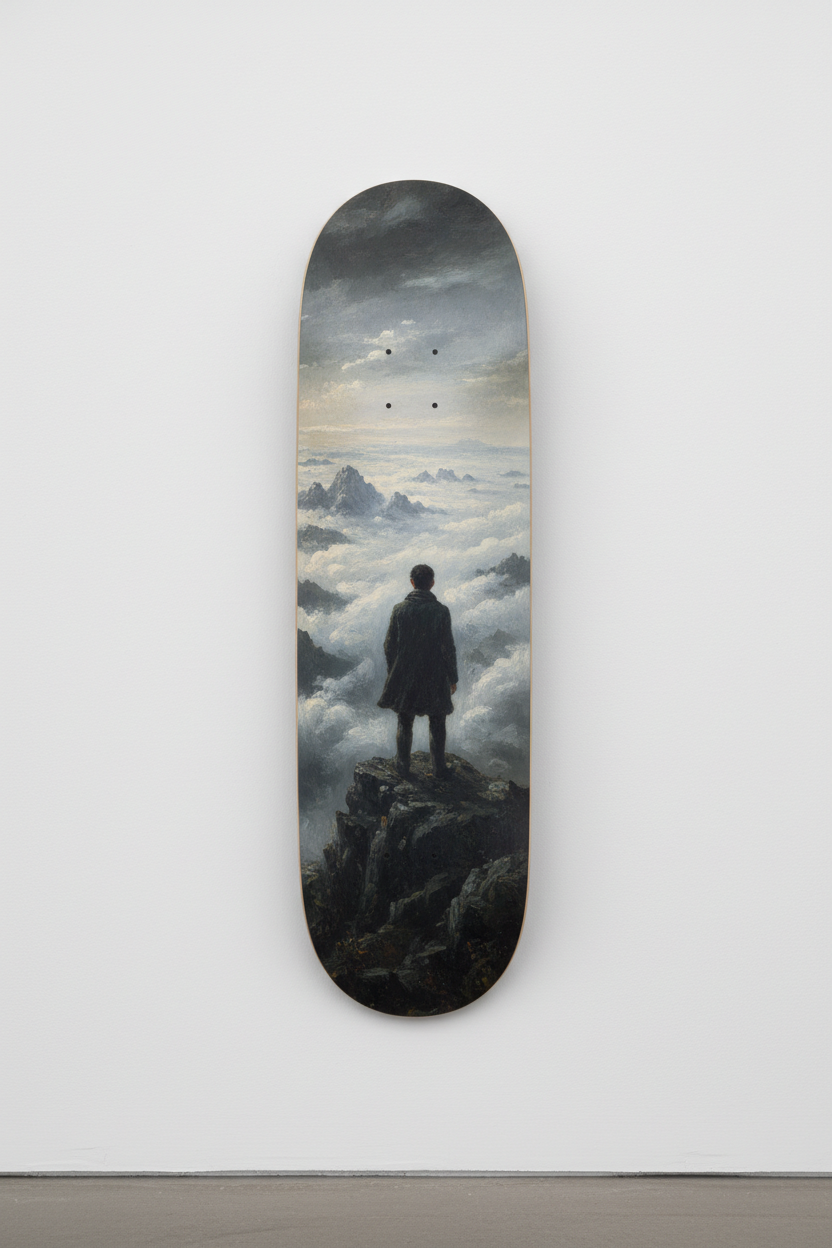 Friedrich's Wanderer above the Sea of Fog as Skateboard Wall Art