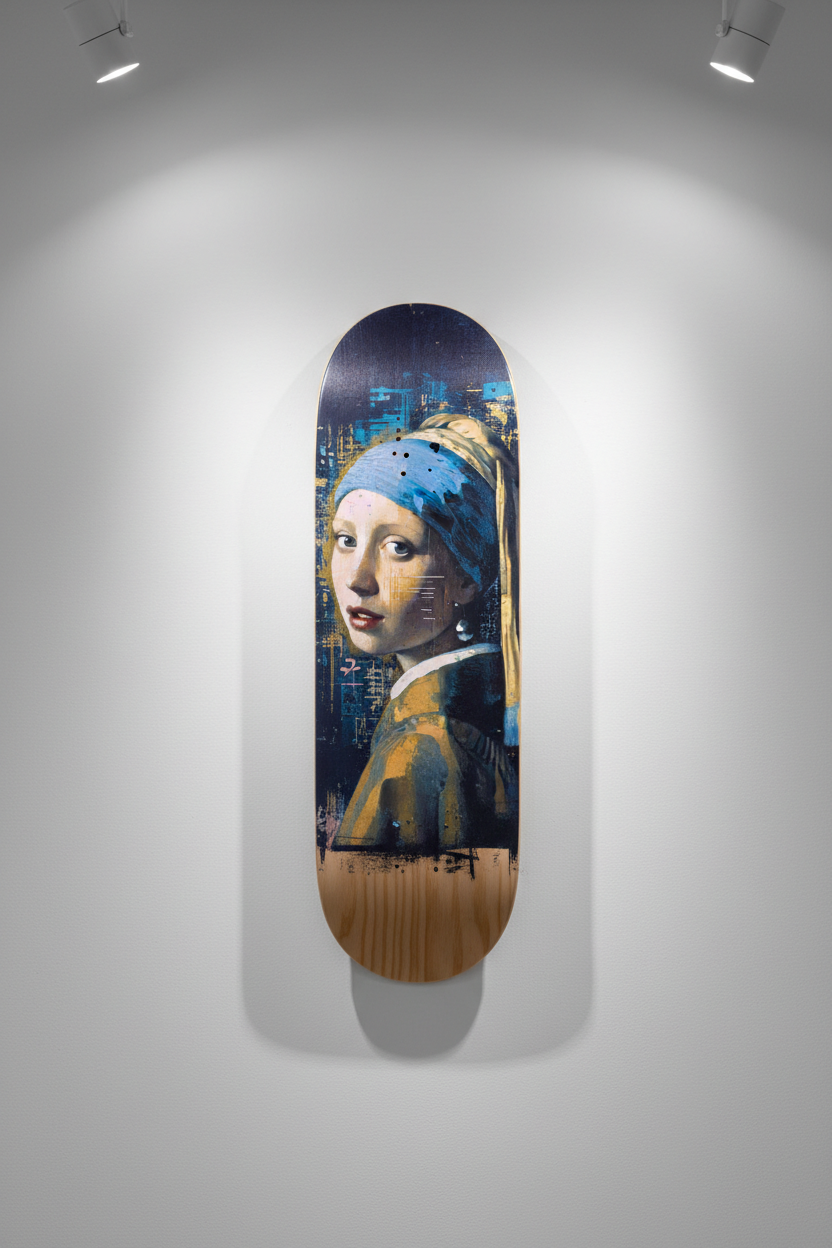 Girl with a Pearl Earring skateboard art – Vermeer reimagined on a maple deck | deckarts