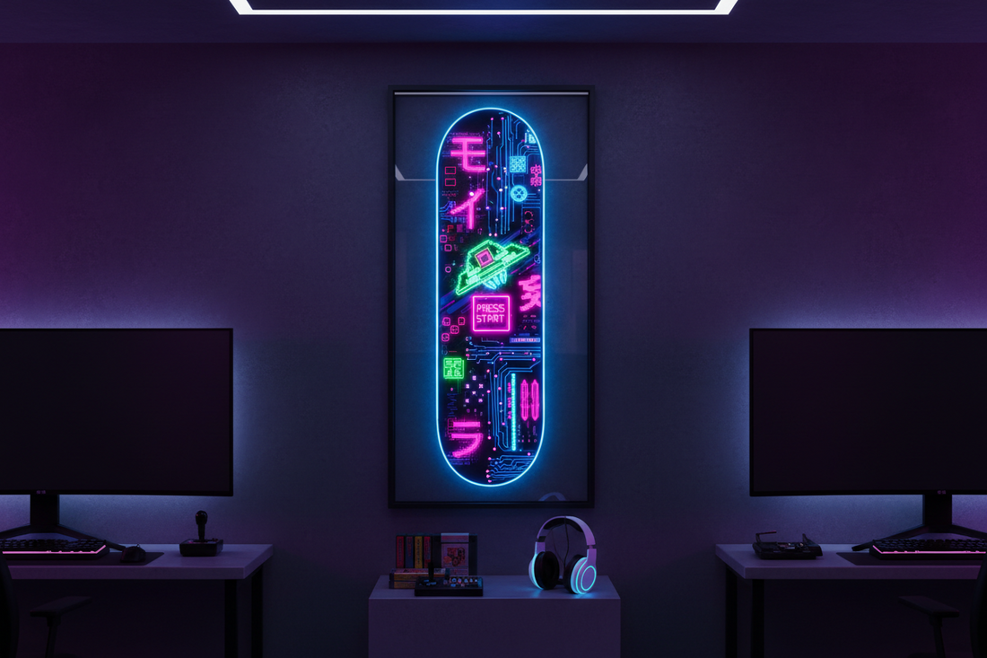 Neon Glow Skateboard Wall Art Ideas for Gamers