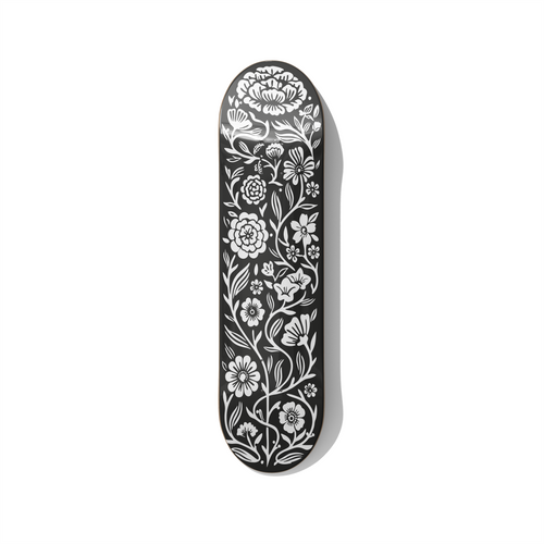 Minimalist floral botanical pattern skateboard wall art on Canadian maple deck
