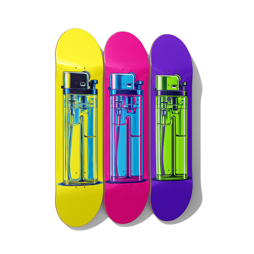 Neon lighter pop art skateboard deck triptych wall art on premium Canadian maple
