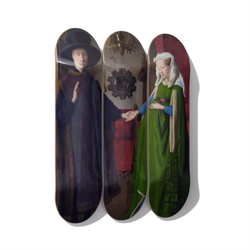 Jan van Eyck - The Arnolfini Portrait Skateboard Deck Triptych Wall Art - Premium Canadian Maple - deckarts.com