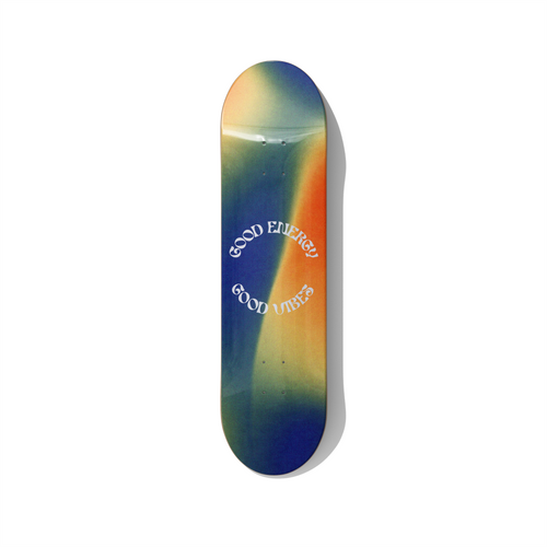 Good Energy Good Vibes aesthetic gradient skateboard wall art on Canadian maple deck
