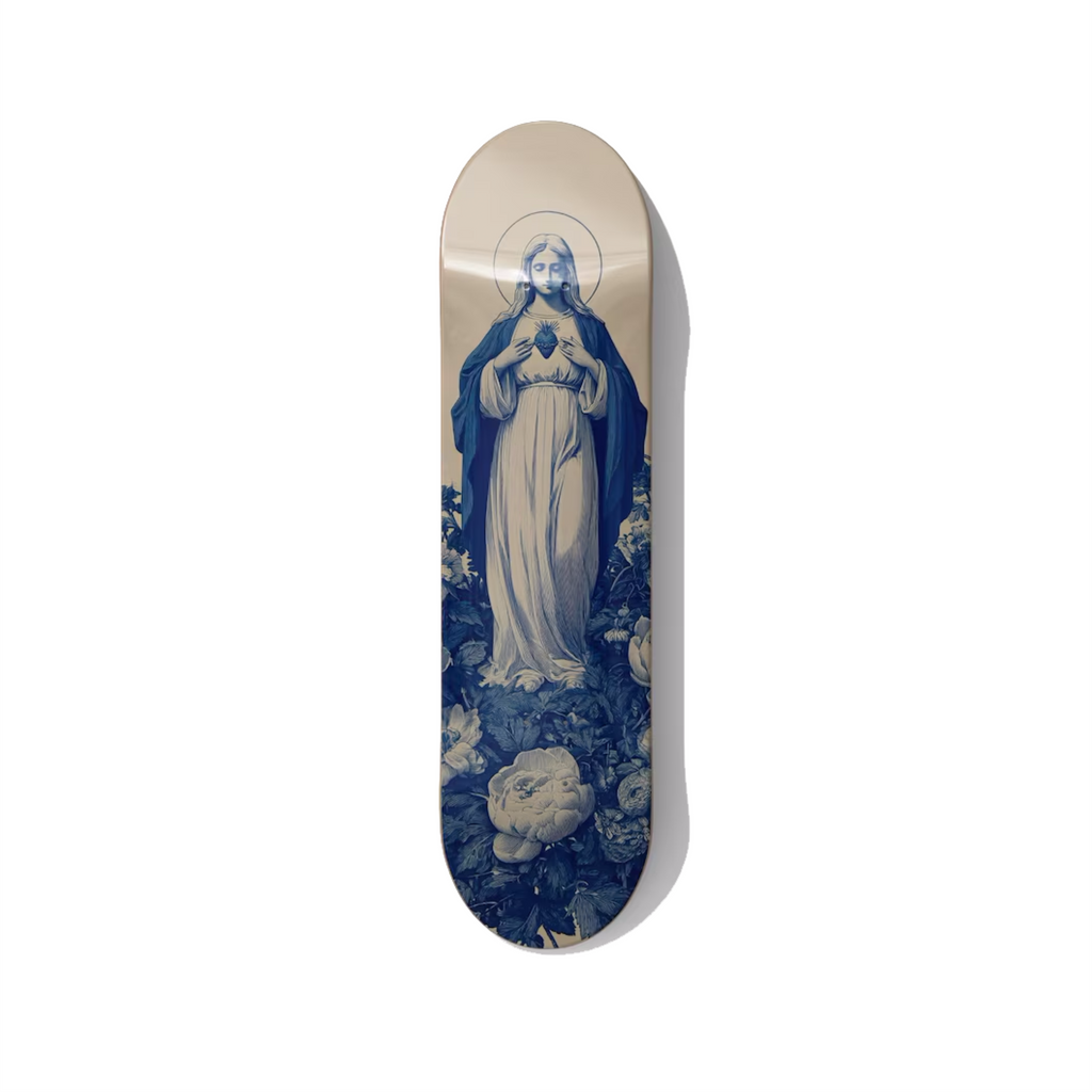 Immaculate Heart of Mary Floral Skateboard Wall Art - Premium Canadian Maple Deck - deckarts.com