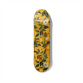 Skateboard wall art featuring lemon botanical illustration with flowers and leaves, vintage floral artwork printed on skateboard deck for bright modern interiors