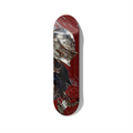 Skull knight skateboard wall art featuring a dark fantasy armored skull with red roses, gothic artwork printed on skateboard deck for modern interior decor