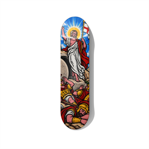The Resurrection biblical series skateboard wall art on premium Canadian maple deck