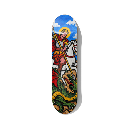 Saint George and the Dragon biblical series skateboard wall art on premium Canadian maple deck