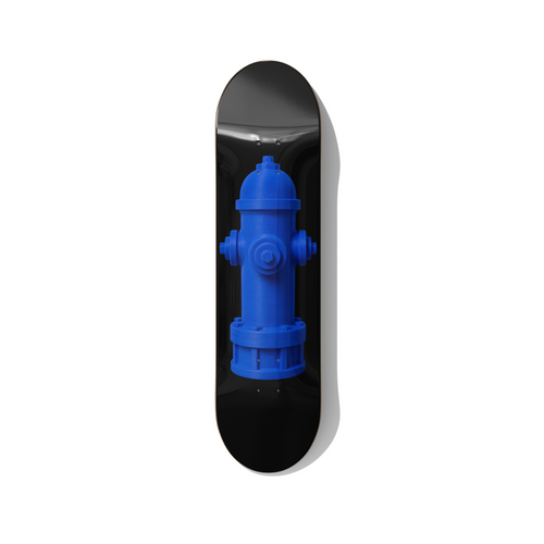 Blueprint fire hydrant blue skateboard wall art on premium Canadian maple deck