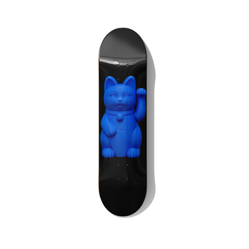Blueprint lucky cat maneki neko blue skateboard wall art on premium Canadian maple deck