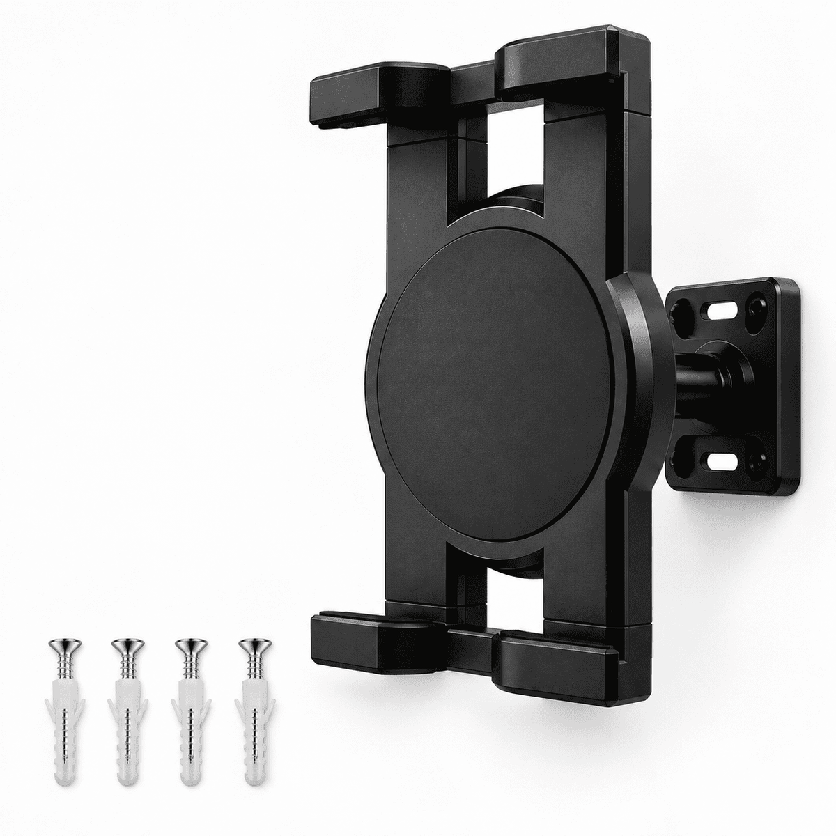 Black rotating wall mount with 4 screws and wall plugs for skateboard wall art on premium Canadian maple deck